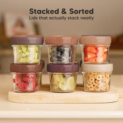 KeaBabies 4pk 8oz & 4pk 4oz Glass Baby Food Containers with Lids - Leak-Proof,Microwavable Small Glass Jars,Baby Purees & Toddler Snack Storage Containers,BPA-Free,Dishwasher & Freezer Safe(Musk Dusk)