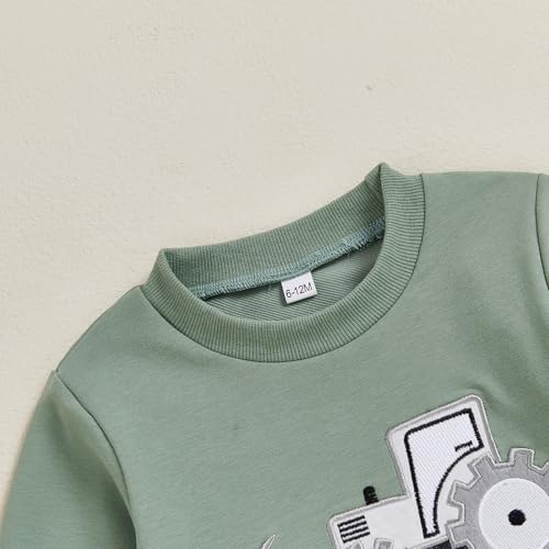 Toddler Baby Boy Fall Winter Outfit Long Sleeve Excavator Embroidery Pullover Plaid Wide Leg Pants Infant Clothes