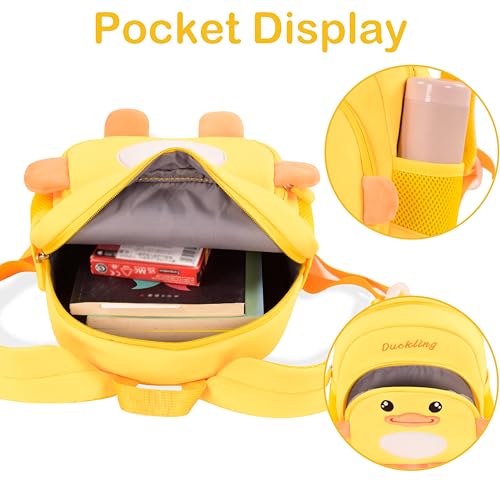 Toddler Backpacks for Boys Girls 2-4 Cute 3D Kids Duck Schoolbag with Baby Leash for Small Preschool Kindergarten Bookbag Cartoon Mini Travel Bags 10inch (Yellow)