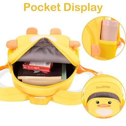 Toddler Backpacks for Boys Girls 2-4 Cute 3D Kids Duck Schoolbag with Baby Leash for Small Preschool Kindergarten Bookbag Cartoon Mini Travel Bags 10inch (Yellow)