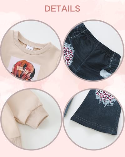 Renotemy Toddler Baby Girl Clothes Fall Winter Outfits Gifts Sweatshirt Bell Bottom Jeans Pants for 12Months-5 Year Girls