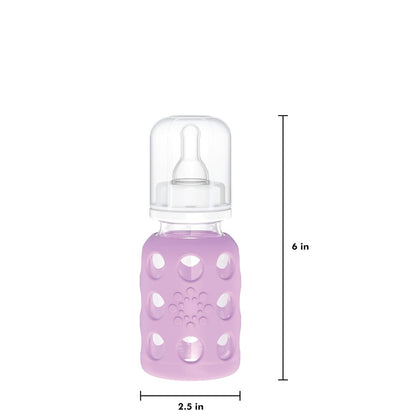 Lifefactory 4-Ounce BPA-Free Glass Baby Bottle with Protective Silicone Sleeve and Stage 1 Nipple, Lilac