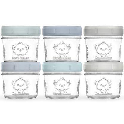 KeaBabies 4pk 8oz & 4pk 4oz Glass Baby Food Containers with Lids - Leak-Proof,Microwavable Small Glass Jars,Baby Purees & Toddler Snack Storage Containers,BPA-Free,Dishwasher & Freezer Safe(Musk Dusk)