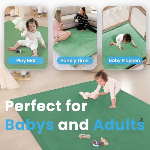 1.3" Thick Baby Play Mat,Ultra Soft Elasti-Foam 50×50 Playpen Mat for Tummy Time,Water-Repellent Coral Fleece Nursery Rug for Infants,Toddlers,Kids,Non-Slip Safe for Crawling(Light Grey)