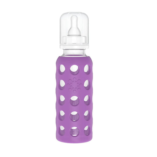 Lifefactory 9-Ounce BPA-Free Glass Baby Bottle with Protective Silicone Sleeve and Stage 2 Nipple, Papaya