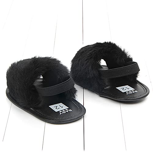 2 Pack Infant Baby Girls Sandals Elastic Back Strap Flats Slippers Soft Toddles Princess Shoes Faux Fur Slides Shoes First Walker House Shoes