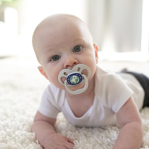 Dr. Brown's Advantage Glow-in-the-Dark Baby Pacifier, Fully Symmetrical Soother with Soft Silicone Bulb, Scooter Squirrel-Purple Nature, 6-18m, BPA Free, 4 Pack