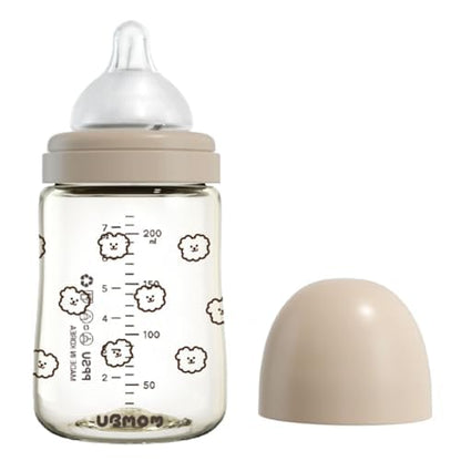 PPSU All in One Baby Bottle, PPSU Baby Bottle for Breastfeeding Babies, Anti-Colic Wide-Neck Non-Tip Stable Base, Easy to Clean Natural Baby Bottle 200ml, 6.76oz, Nipple S Level(0~3M) (Beige)