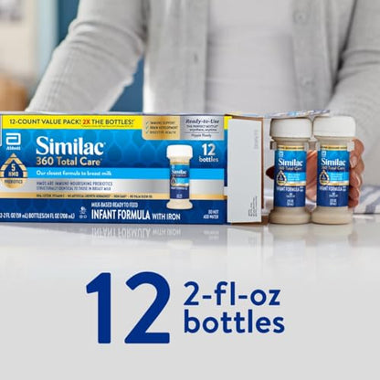 Similac 360 Total Care Infant Formula, Has 5 HMO Prebiotics, Our Closest Prebiotic Blend to Breast Milk, Non-GMO, Baby Formula, Ready to Feed, 8-fl-oz Bottle, Pack of 24