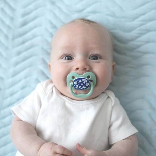 Dr. Brown's Advantage Glow-in-the-Dark Baby Pacifier, Fully Symmetrical Soother with Soft Silicone Bulb, Lavender Love-Coral Ocean, 0-6m, BPA Free, 4 Pack