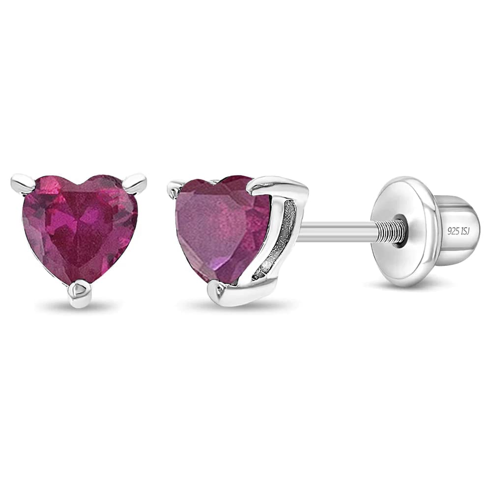 925 Sterling Silver Girls CZ Heart Hypoallergenic Safety Screw Back Earrings - Adorable 5mm Heart Earrings for Young Girls - Great Jewelry for Everyday Wear for Toddlers to Teens