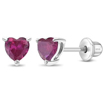 925 Sterling Silver Girls CZ Heart Hypoallergenic Safety Screw Back Earrings - Adorable 5mm Heart Earrings for Young Girls - Great Jewelry for Everyday Wear for Toddlers to Teens