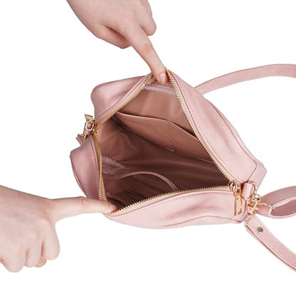 Crossbody Diaper Bag Purse with Wipes Dispenser - Stylish Vegan Leather Baby Wipes Holder Clutch for Women - Multipurpose Luxury Diaper Bag Pouch Can Hold 20-30 Various Types of Wipes - Pink