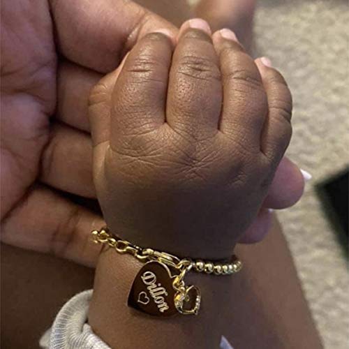 Children's Personalized 14K Gold-Plated Bracelet with Heart, Flower Girl Gift, Communion, Infant Baptism, Newborn Baby, Toddlers, Little Girls Custom Jewelry with Name