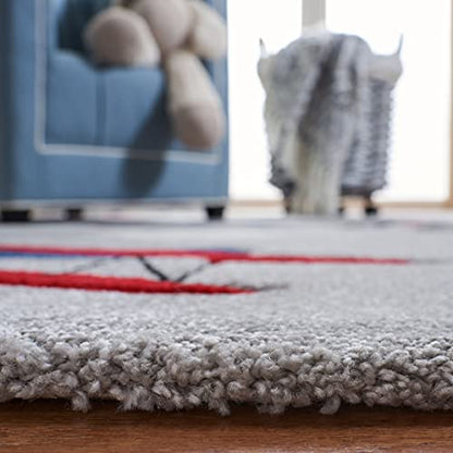 SAFAVIEH Carousel Kids Collection Area Rug - 5'3" x 7'6", Light Grey & Red, Non-Shedding & Easy Care, Ideal for High Traffic Areas for Boys & Girls in Playroom, Nursery, Bedroom (CRK137F)