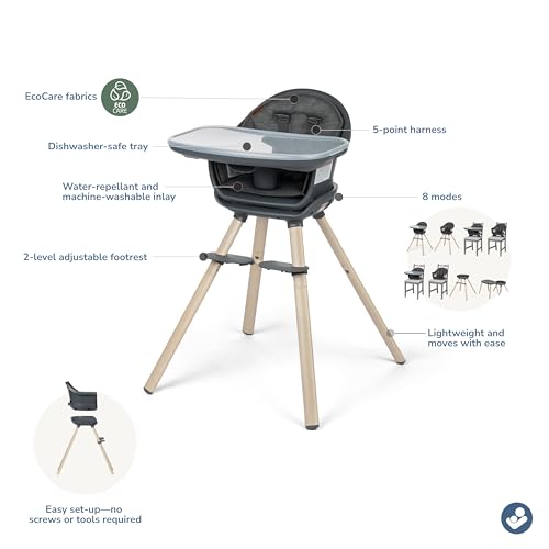 Maxi-Cosi Moa 8-in-1 High Chairs for Babies and Toddlers, Machine Washable Infant High Chair, Compact, Convertible High Chair Lightweight Design, Classic Slate
