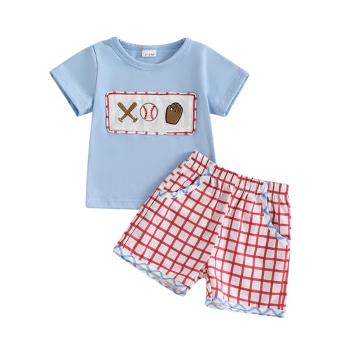 Toddler Baby Boy Baseball Outfit Short Sleeve T-shirt and Drawstring Shorts 2 Piece Baseball Clothing Sets