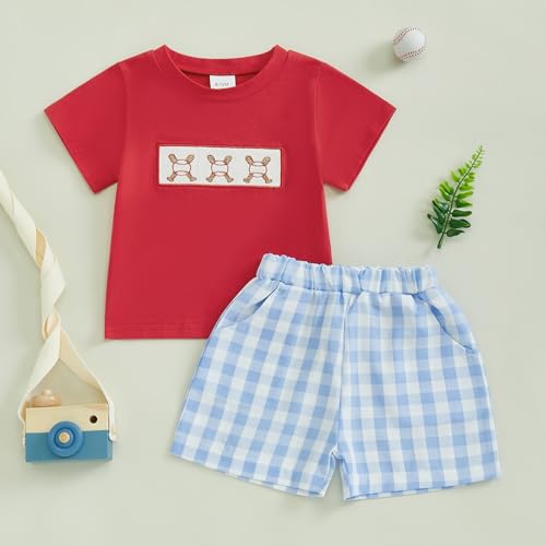 fhutpw Baby Toddler Boy Summer Clothes Embroidery Pattern Short Sleeve Tops & Casual Shorts 6 12 18 Months Outfits Sets