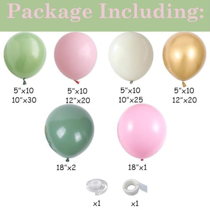 Baby in Bloom - Kit de arco de globos de 139 piezas, guirnalda de globos color verde salvia pastel y rosa para decoración de fiesta de cumpleaños de baby shower