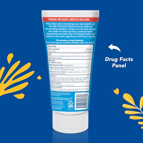 Triple Paste 3X Max Diaper Rash Ointment, Maximum Strength with 40% Zinc Oxide Ointment for Severe Diaper Rash, 2 oz Tube