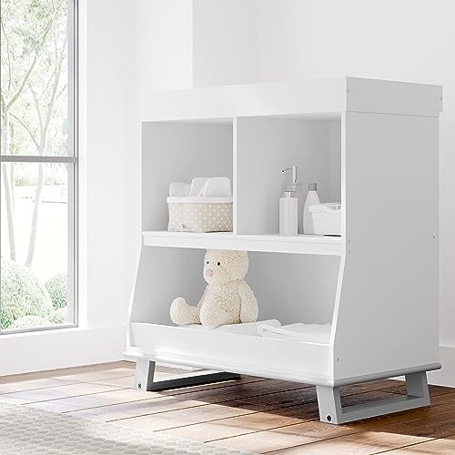 Storkcraft Modern Nursery Changing Table Dresser (White with White) – GREENGUARD Gold Certified, Dresser for Nursery, Changing Table With Drawers