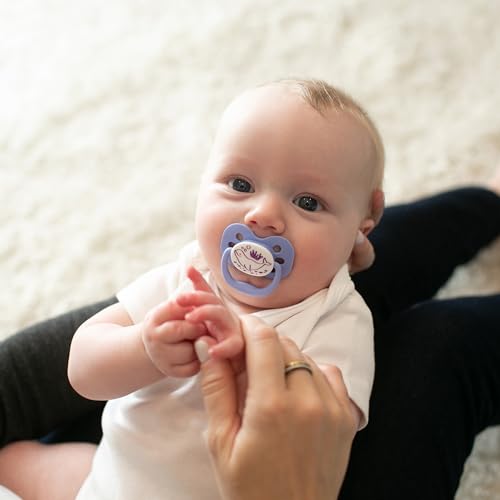 Dr. Brown's Advantage Glow-in-the-Dark Baby Pacifier, Fully Symmetrical Soother with Soft Silicone Bulb, Lavender Love-Coral Ocean, 0-6m, BPA Free, 4 Pack
