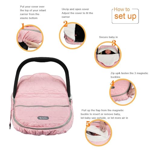 Yoofoss Baby Car Seat Cover Winter Carseat Canopies Cover to Protect Baby from Cold Wind, Super Warm Plush Fleece Baby Carrier Cover for Infant Boys Girls (Pink)