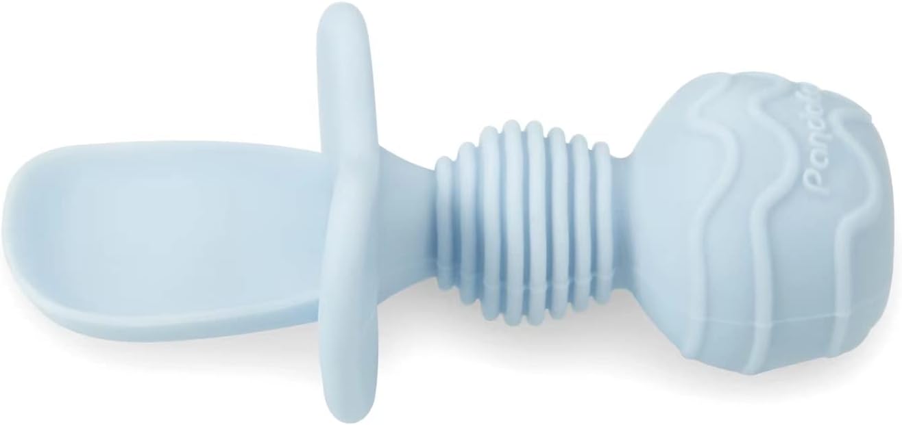 PandaEar 4 Pack Silicone Baby Spoons and Fork Feeding Set- Anti-Choke First Self Feeding Utensils for Baby Led Weaning Ages 3 Months (Cyan+Blue)