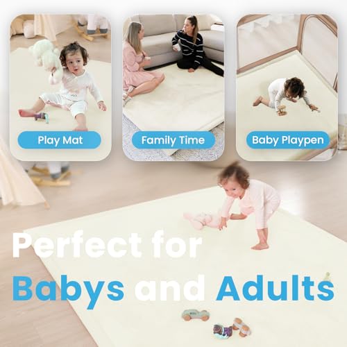 1.3" Thick Baby Play Mat,Ultra Soft Elasti-Foam 50×50 Playpen Mat for Tummy Time,Water-Repellent Coral Fleece Nursery Rug for Infants,Toddlers,Kids,Non-Slip Safe for Crawling(Light Grey)