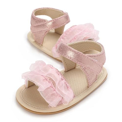 COSANKIM Baby Girl Sandals Rubber Sole Summer Outdoor Infant First Walker Crib Dress Shoes Baby Sandals