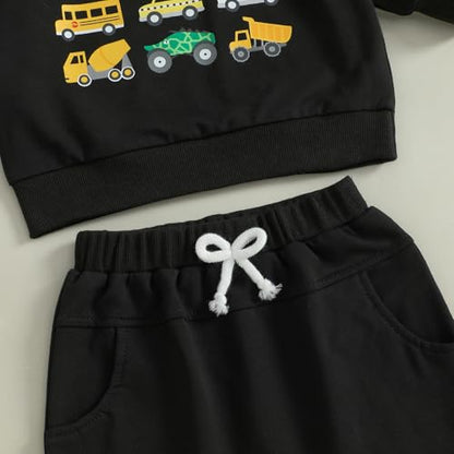 Fernvia Baby Boy Fall Winter Clothes Toddler Kids Solid Outfits Vehicle Long Sleeve Sweatshirt Tops + Joggers Pants Set