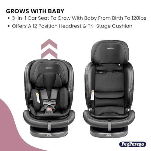 Peg Perego Primo Viaggio All-in-One Convertible Car Seat – Newborn to 10+ Years – 5-120 lbs – Height Adjustable & Slim, 100% FR-Free, Made in Italy, Mercury (Grey)