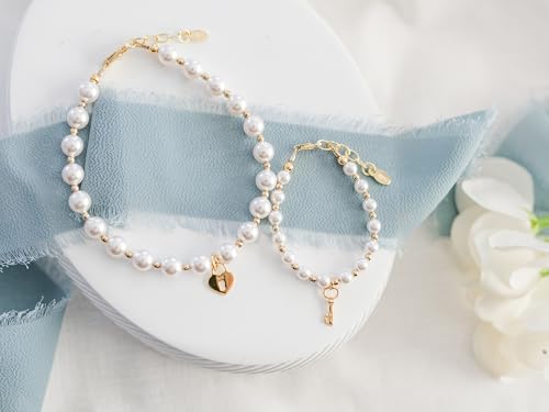 Cherished Moments Sterling Silver & 14K Gold Plated Mom and Me Cultured & Simulated Pearl Matching Bracelet Set for Mother and Daughters