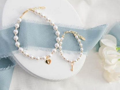 Cherished Moments Sterling Silver & 14K Gold Plated Mom and Me Cultured & Simulated Pearl Matching Bracelet Set for Mother and Daughters
