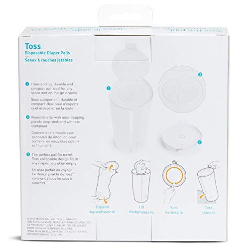 Munchkin® Toss™ Portable Disposable Diaper Pail, Holds up to 150 Newborn Diapers, 5 Pack, White