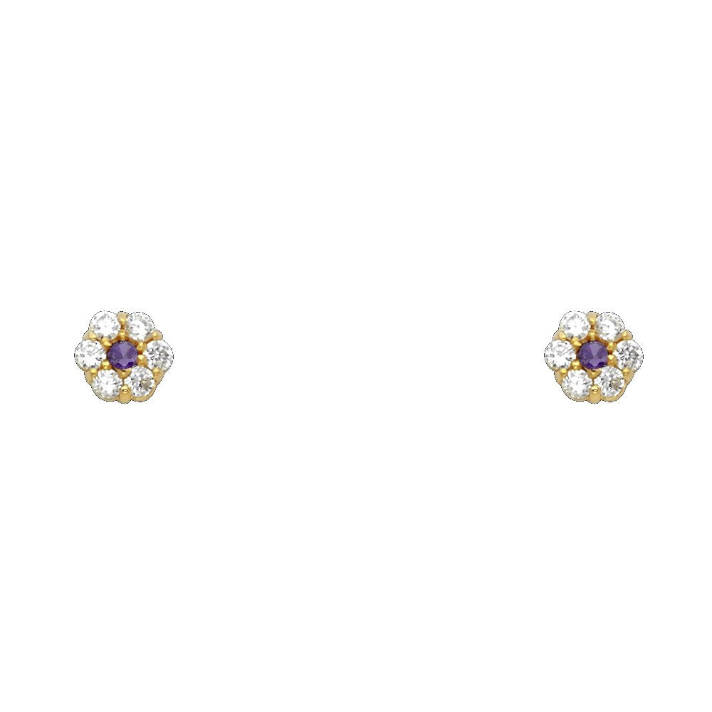 14k Yellow Gold Flower Stud Earrings with Screw Back - 12 Different Color Available
