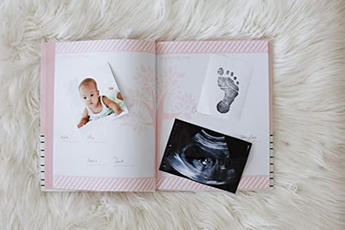 Pearhead Hello Baby First 5 Years Memory Book, Baby Girl Keepsake for New and Expectant Parents, Pregnancy And Milestone Journal, Pink
