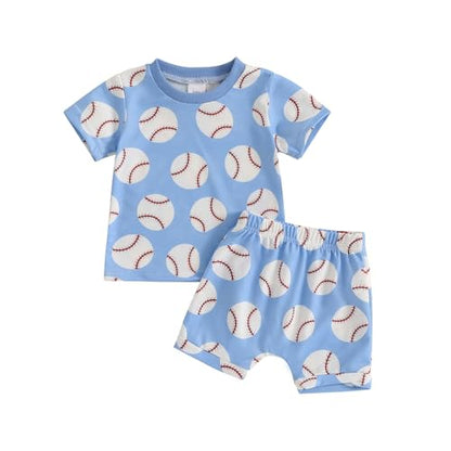 Toddler Baby Boy Baseball Outfit Short Sleeve T-shirt and Drawstring Shorts 2 Piece Baseball Clothing Sets