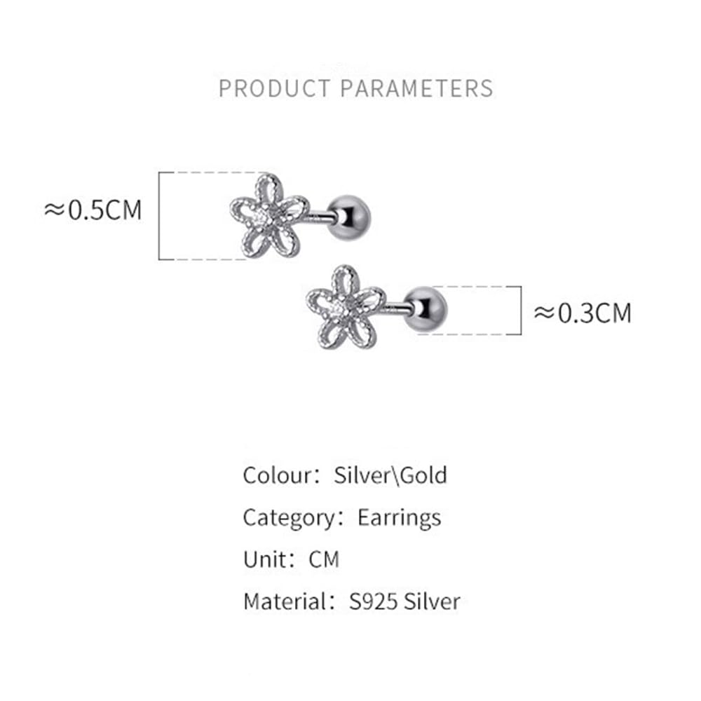18G Daisy Flower Stud Cartilage Earrings for Women Girls 925 Sterling Silver CZ Tiny Cute Floral 3mm Ball Barbell Screw Back Studs Sleeper Tragus Post Hypoallergenic Piercing Body Jewelry Gifts