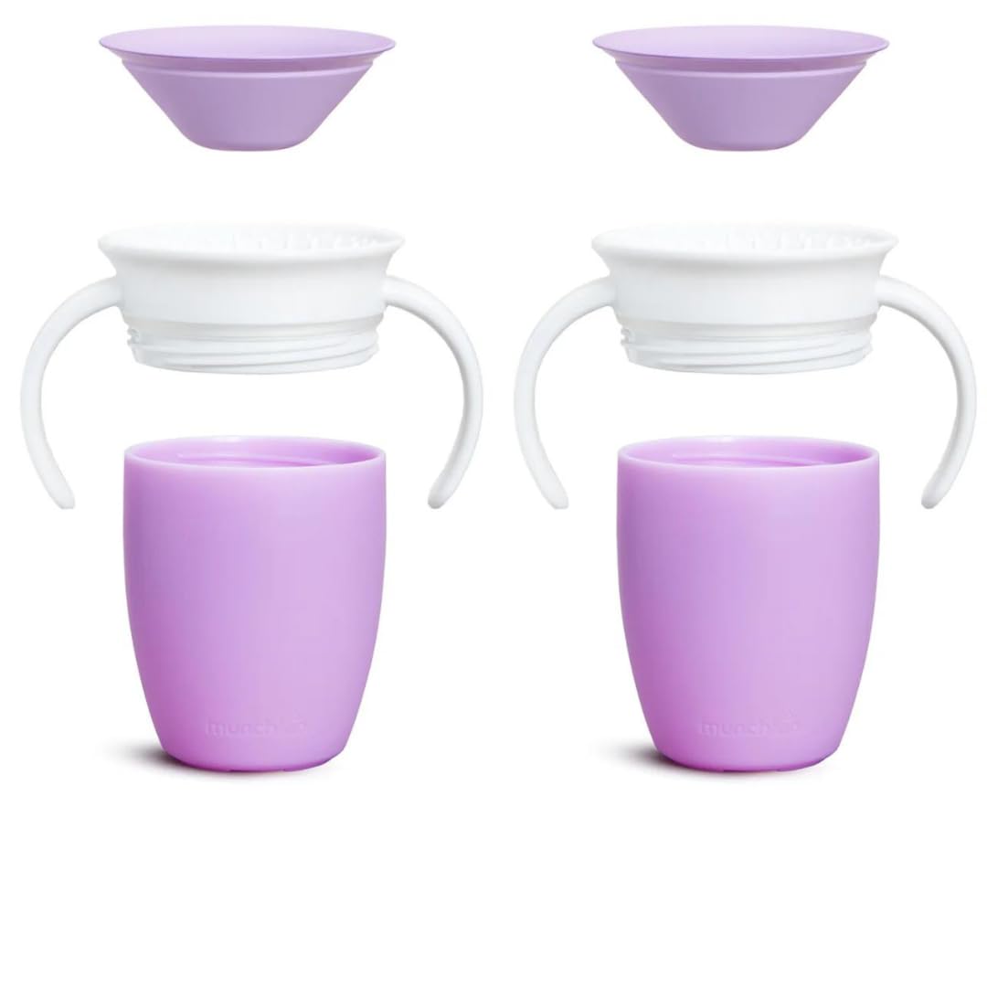 Munchkin Sippy Cup for 6 Month Old and Up, Spill Proof Miracle 360 Toddler Cups with Transition Handles, 7 Ounce, 2 Pack, Blue/Green