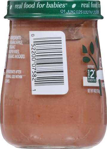 Beech-Nut Organics Stage 2 Organic Baby Food, Apple Raspberries & Avocado, 4oz Jar