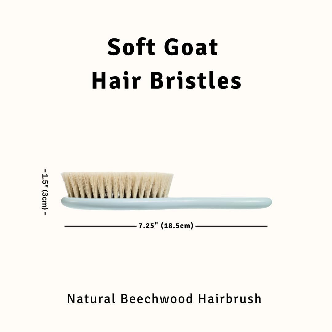 Baby Hair Brush with Soft Goat Bristles - Wooden Cradle Cap Brush for Newborns, Infants, Toddlers, and Kids - Gentle Scalp Grooming and Styling for Baby Girls and Boys (Sky)