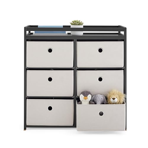 Delta Children Hayes Changing Table and Dresser for Bedroom with 6 Fabric Drawers, Charcoal Grey/Flax