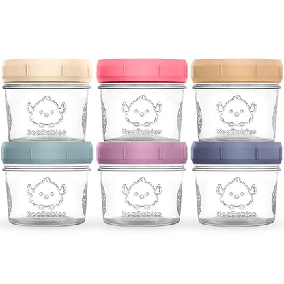 KeaBabies 4pk 8oz & 4pk 4oz Glass Baby Food Containers with Lids - Leak-Proof,Microwavable Small Glass Jars,Baby Purees & Toddler Snack Storage Containers,BPA-Free,Dishwasher & Freezer Safe(Musk Dusk)