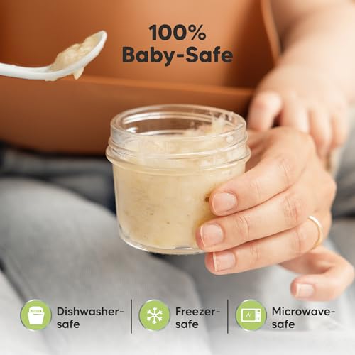 KeaBabies 4pk 8oz & 4pk 4oz Glass Baby Food Containers with Lids - Leak-Proof,Microwavable Small Glass Jars,Baby Purees & Toddler Snack Storage Containers,BPA-Free,Dishwasher & Freezer Safe(Musk Dusk)