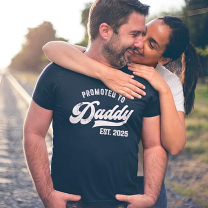 Promoted to Daddy 2025 T-Shirt Funny Humor New Dad Baby First Time