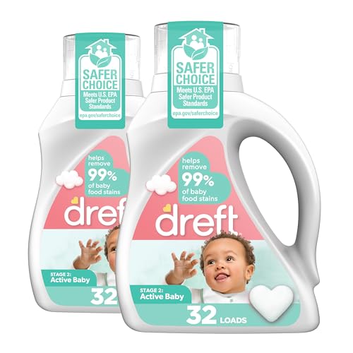 Dreft Stage 2 Active Baby Liquid Laundry Detergent, Hypoallergenic, Helps Remove 99% of Baby Food Stains, 114 Loads, Baby Laundry Detergent, Newborn Essentials