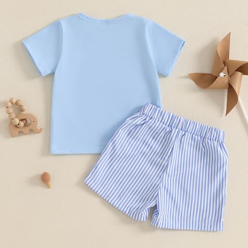fhutpw Baby Toddler Boy Summer Clothes Embroidery Pattern Short Sleeve Tops & Casual Shorts 6 12 18 Months Outfits Sets