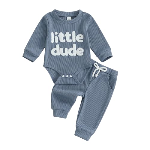 Douhoow Baby Boy Clothes Letters Embroidered Baby Sweatshirt Romper Waffle Pants Set Infant Boy Fall Winter Outfits