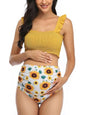 Summer Mae Maternity High Waist Bikini Swimsuit Two Piece Ruffled Hem Cute Bathing Suit Floral Pregnancy Swimwear